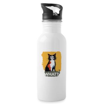 Colorful cat art with WHAT - Water bottle with straw - white - Right