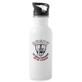Coq Rugby Bouclier Stylisé - Gourde avec paille intégrée - blanc - Droite