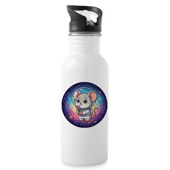 Mouse in astronaut suit with flower in space - Water bottle with straw - white - Right