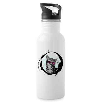 Cool Cat – Pink Sunglasses Retro Art Combo - Water bottle with straw - white - Right