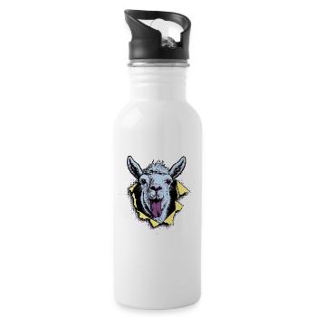 Llama Pop Art – Naughty Tongue Illustration - Water bottle with straw - white - Right