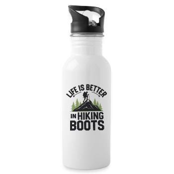 Das Leben ist besser in Wanderschuhen - Trinkflasche mit integriertem Trinkhalm - Weiß - Rechts