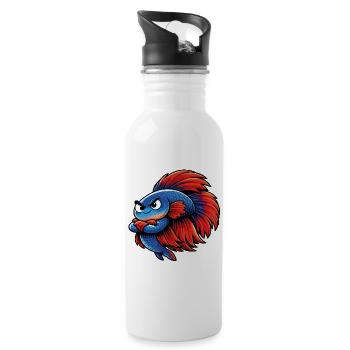Blue Red Kampffisch - Trinkflasche mit integriertem Trinkhalm - Weiß - Rechts