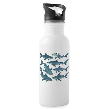Blue Shark Parade Ocean Print - Water bottle with straw - white - Right