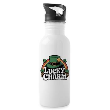 Lucky Charm Leprechaun-Hat Design - Trinkflasche mit integriertem Trinkhalm - Weiß - Rechts