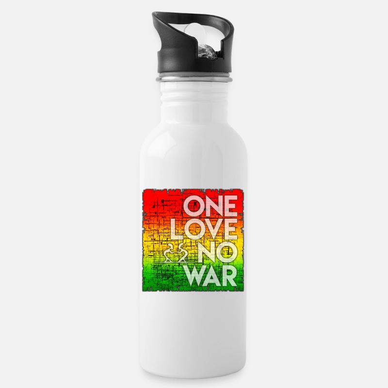 One Love No War Rainbow - Water bottle with straw - white