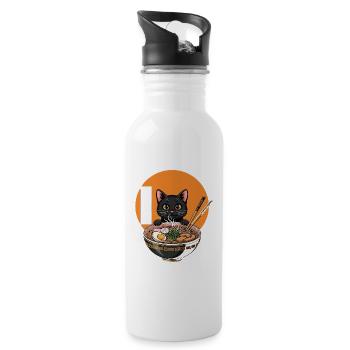 Cute Kawaii Cat Eating Ramen Funny Japanese Anime - Water bottle with straw - white - Right