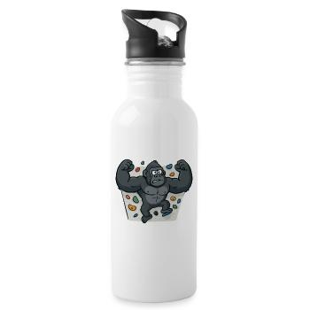 Lustiger Gorilla beim Bouldern – Cartoon - Trinkflasche mit integriertem Trinkhalm - Weiß - Rechts