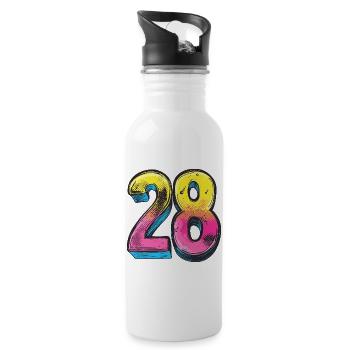 28 Zahl Bunt - Trinkflasche mit integriertem Trinkhalm - Weiß - Rechts