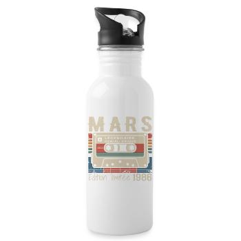 Geburtstag 1986 März 1986 geboren im März 1986 - Trinkflasche mit integriertem Trinkhalm - Weiß - Rechts