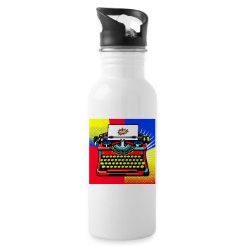 Pop Art Bang Schreibmaschine - Trinkflasche mit integriertem Trinkhalm - Weiß - Rechts