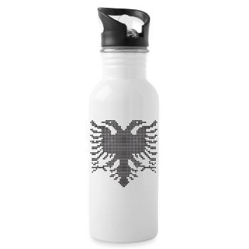 Doppelkopfiger albanischer Adler mit gepunkteter Silhouette - Trinkflasche mit integriertem Trinkhalm - Weiß - Rechts