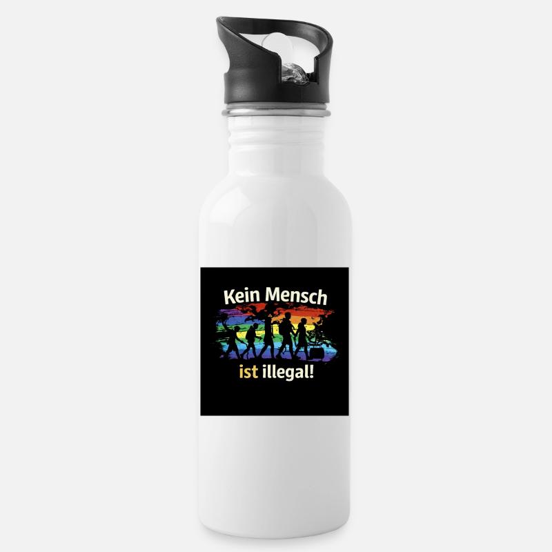 Kein Mensch ist illegal - Trinkflasche mit integriertem Trinkhalm - Weiß