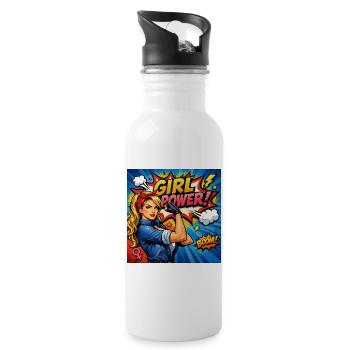 Mädchenkraft Comicheldin - Trinkflasche mit integriertem Trinkhalm - Weiß - Rechts