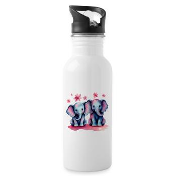 Pastel Elephants with Flowers - Water bottle with straw - white - Right