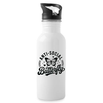 Antisozialer Schmetterling - Trinkflasche mit integriertem Trinkhalm - Weiß - Rechts