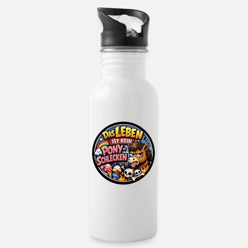 Ponyschlecken - Trinkflasche mit integriertem Trinkhalm - Weiß