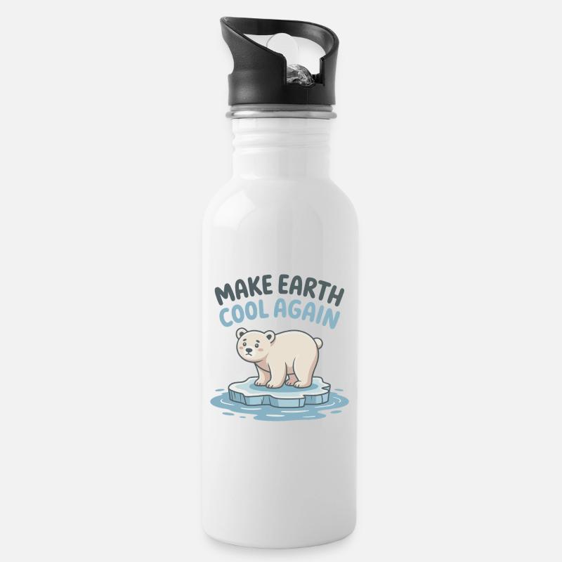 Mach die Erde wieder kühl - Trinkflasche mit integriertem Trinkhalm - Weiß