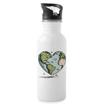 Herz der Erde Globus - Trinkflasche mit integriertem Trinkhalm - Weiß - Rechts