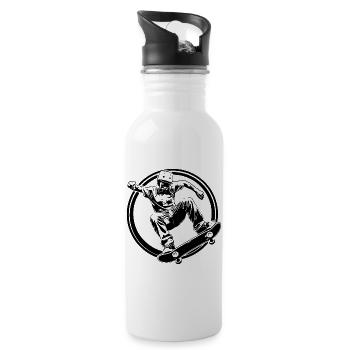 Skateboarding Man Skateboard Silhouette - Water bottle with straw - white - Right