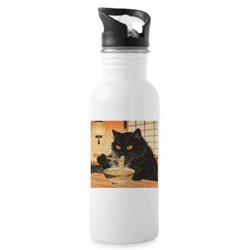 Cute Cat Ramen Noodles Japan Wave Gift Retra - Water bottle with straw - white - Right