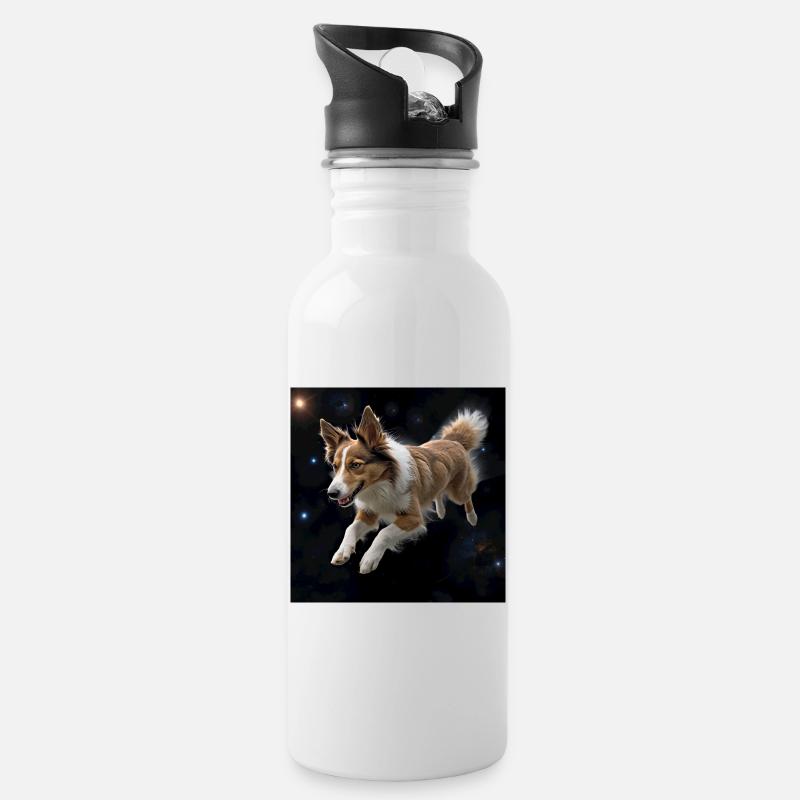 Border collie - Trinkflasche mit integriertem Trinkhalm - Weiß