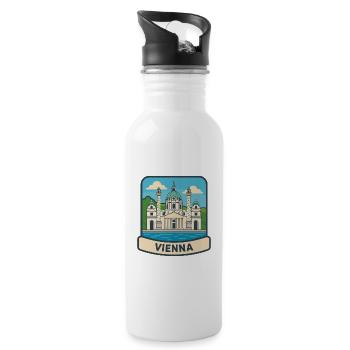 Vienna Austria Karlskirche Vintage Travel Emblem - Water bottle with straw - white - Right