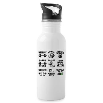 Power Gym Black Patterns Workout - Water bottle with straw - white - Right