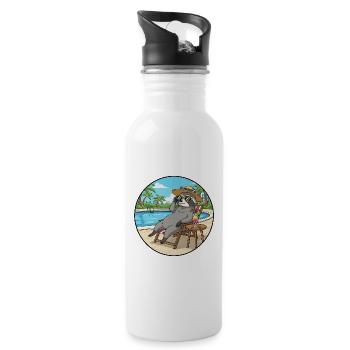 Summer Raccoon Animal Relaxing By Pool - Water bottle with straw - white - Right