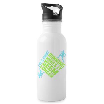 Life Is Short Running Makes It Seem Longer Lustig  - Trinkflasche mit integriertem Trinkhalm - Weiß - Rechts
