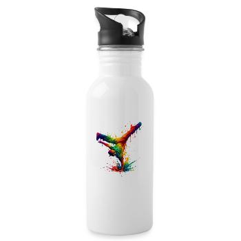 Handgespritzter Regenbogentanz - Trinkflasche mit integriertem Trinkhalm - Weiß - Rechts