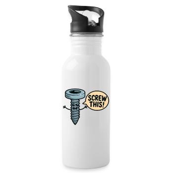 Scheiß auf diesen Cartoon-Screw-Charakter - Trinkflasche mit integriertem Trinkhalm - Weiß - Rechts