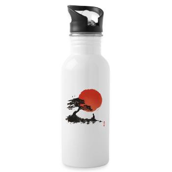 Sonnenuntergang Zen am Felsensee - Trinkflasche mit integriertem Trinkhalm - Weiß - Rechts