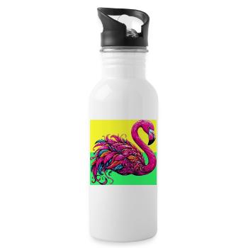 Flamingo - Trinkflasche mit integriertem Trinkhalm - Weiß - Rechts