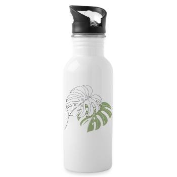 Monstera Leaf Line Art Illustration - Water bottle with straw - white - Right