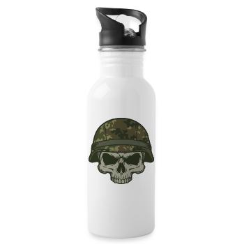 Skull Camouflage Camouflage Helmet Olive Green Motif - Water bottle with straw - white - Right