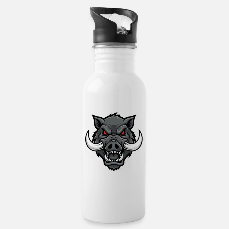 Sanglier Alpha Colère Mascotte Boar Head - Gourde avec paille intégrée - blanc