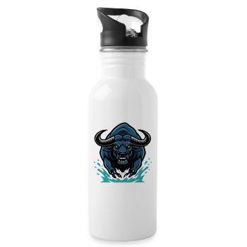 Bull Blue Electric Bull Charge Mascot Bull - Water bottle with straw - white - Right