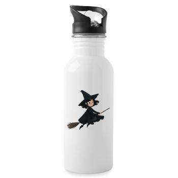 Flying witch on her broom - Water bottle with straw - white - Right