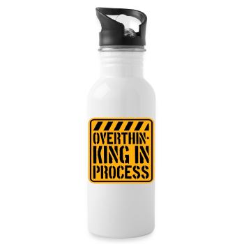 Overthinking In Process Funny Brooding Saying Logo - Water bottle with straw - white - Right