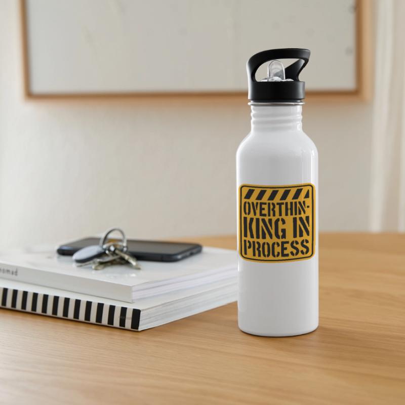 Overthinking In Process Funny Brooding Saying Logo Water bottle with straw