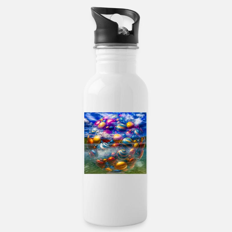 Bunte Blasenschüssel - Trinkflasche mit integriertem Trinkhalm - Weiß