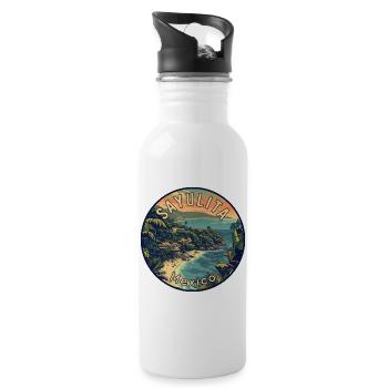 Erleben Sie Sayulita Mexiko – Reisekunst - Trinkflasche mit integriertem Trinkhalm - Weiß - Rechts