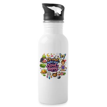 Mach, was deine Seele glücklich macht - Trinkflasche mit integriertem Trinkhalm - Weiß - Rechts