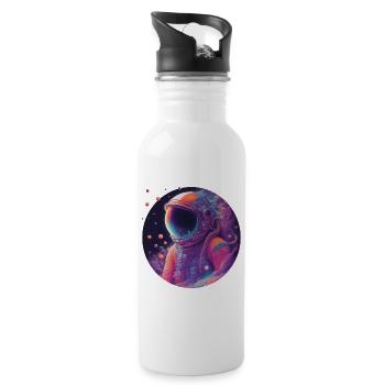 Neon astronaut in color space - Water bottle with straw - white - Right