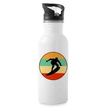 Retro Surfing Sunset Vintage Surfer Silhouette - Water bottle with straw - white - Right