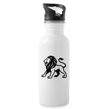Löwen-Silhouette: kraftvolle Monochrom - Trinkflasche mit integriertem Trinkhalm - Weiß - Rechts