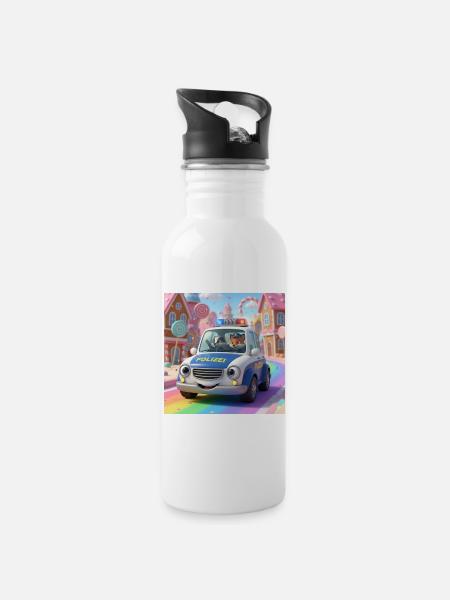 Polizei Abenteuer Zuckerstadt - Trinkflasche mit integriertem Trinkhalm - Weiß
