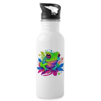 Rainbow frog on leaves - Water bottle with straw - white - Right