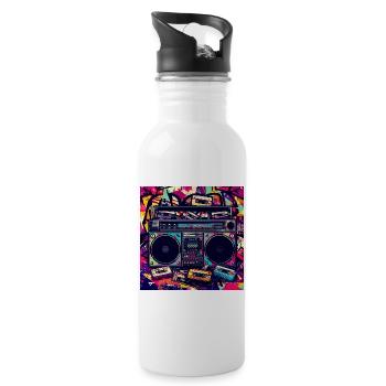 Boombox Graffiti Neon Retro - Trinkflasche mit integriertem Trinkhalm - Weiß - Rechts